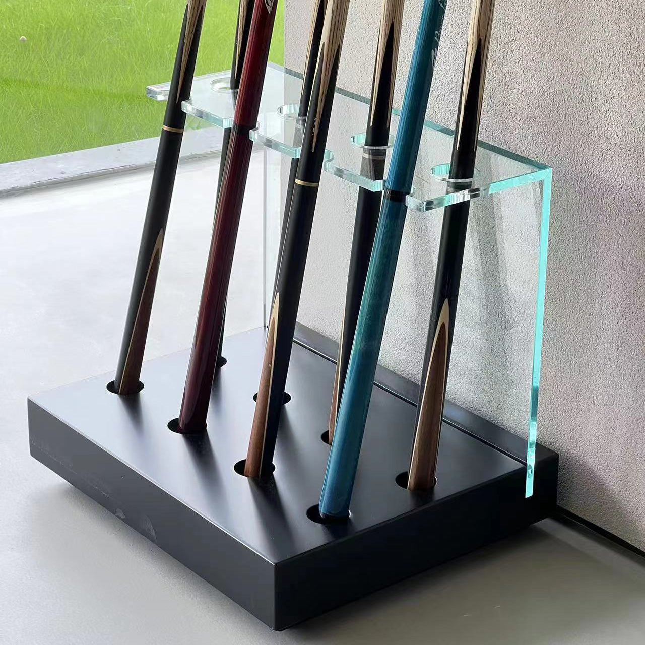 Solid Wood Glass Pool Cue Holder