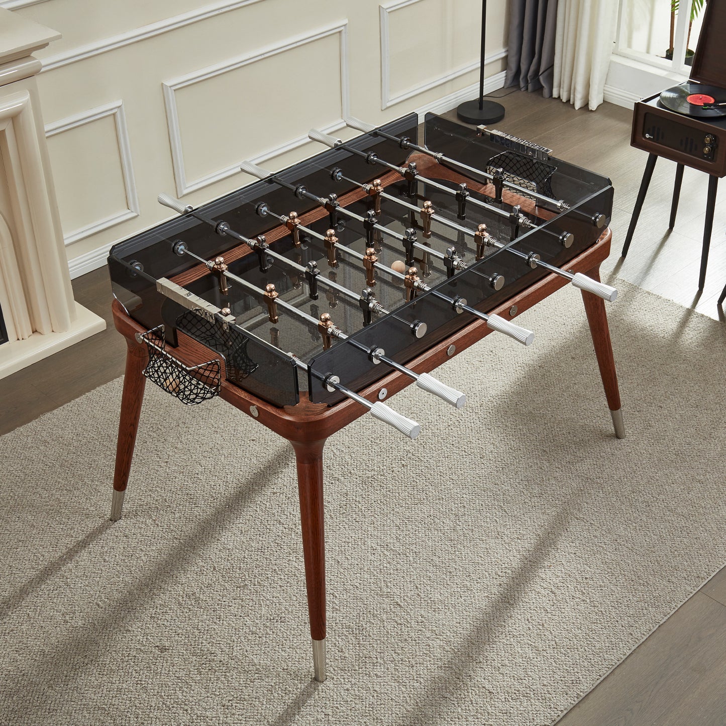 Customizable red oak football table black glass table football