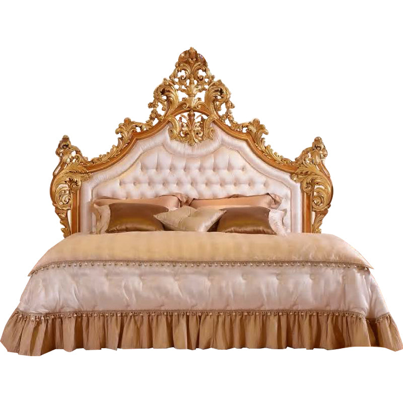 French classical style solid wood bedroom set high quality leather soft bed