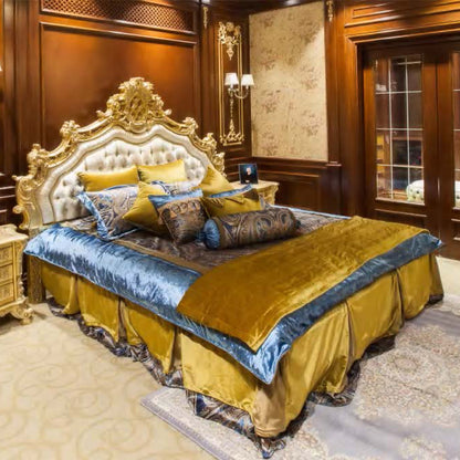 Luxury Italian Style Royal Double Bed Gold Decorative Carved Bed Frame