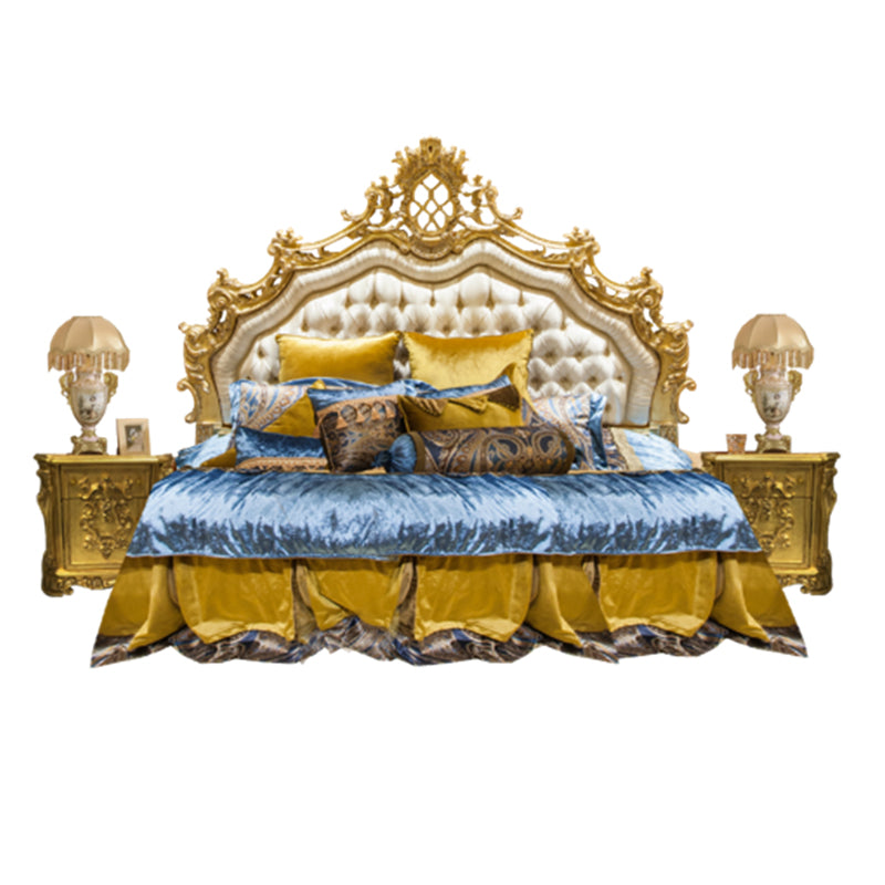 Luxury Italian Style Royal Double Bed Gold Decorative Carved Bed Frame